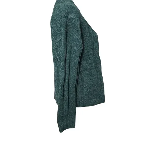 Express Women's Size Medium Emerald Green Cable Knit Crew Sweater - Picture 7 of 9